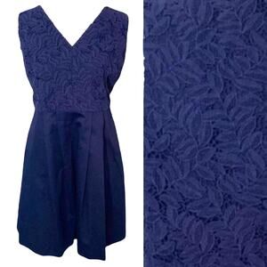 VINEYARD VINES DRESS 6 NAVY BLUE LACE EMBROIDERED 100% COTTON PREPPY FIT & FLARE